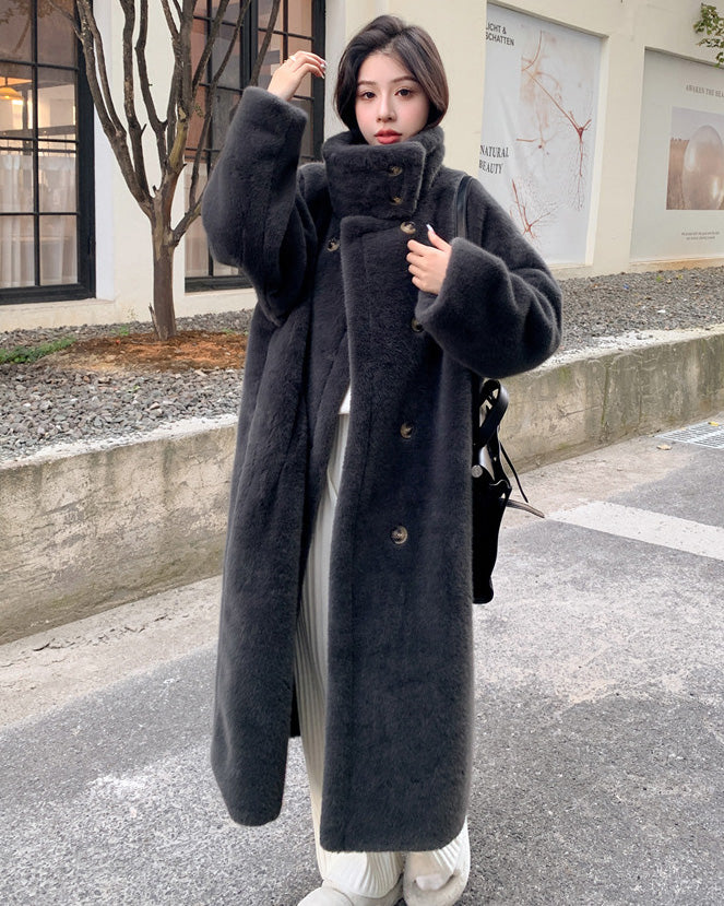 | Collars Double Breasted Fusk Mink Päls lång kappa
