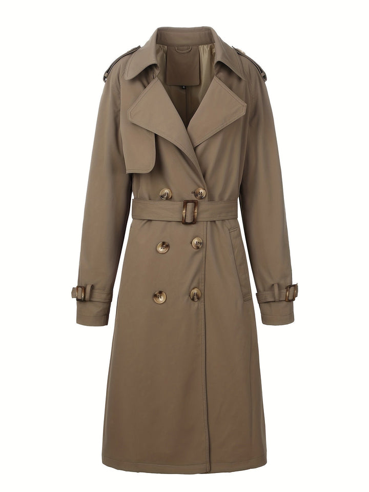Dam lång Double-Breasted trenchcoat med midjebälte och Epaulettes