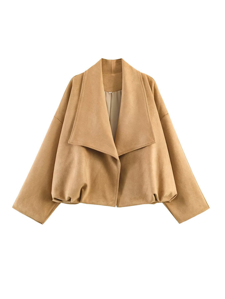 Dam 50+ Oversize Velour Blouson med Wide Shawl Krage och Balloon-Shaped Nederkant