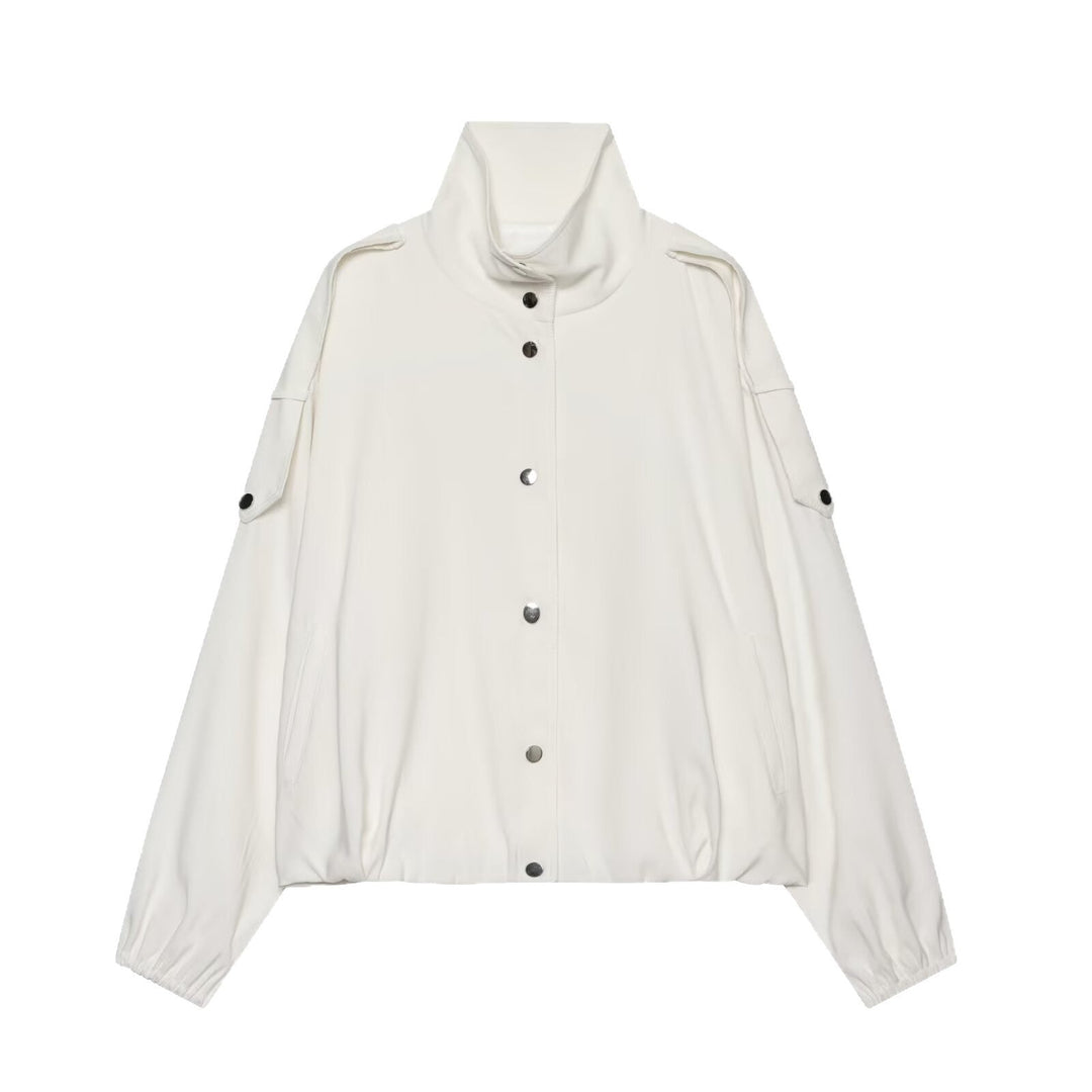 Dam lätt kort Windbreaker in boxig skärning med hög Funnel Neck och ärm Flap fickor