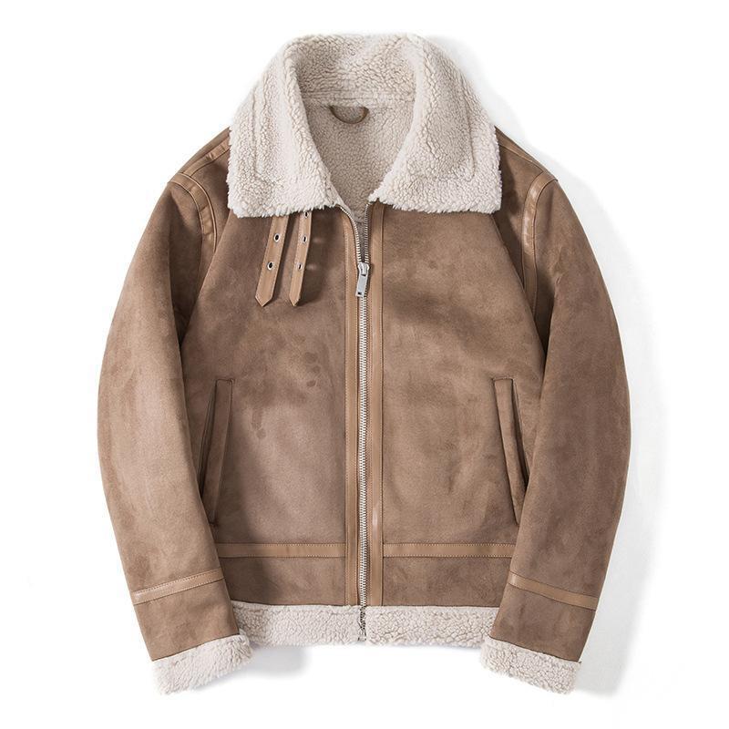 Herr Sheepskin Look Pilot Jacka med Teddyfoder och Läder Trim