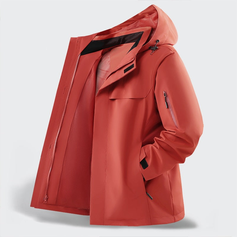 Herr Lätt Water-Repellent med Huva Softshell Övergångsjacka med Mesh Foder &amp; Utility Fickor