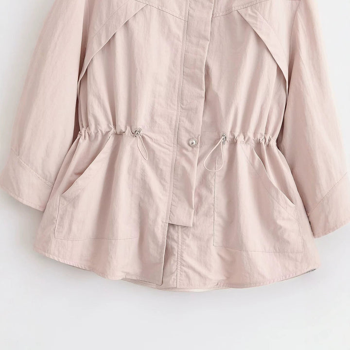 Dam Lätt Windbreaker med Drawstring Waist och Balloon Ärmar