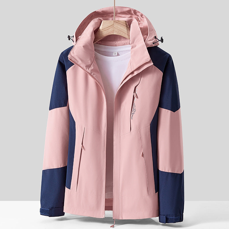 Unisex andningsbar softshell utomhusjacka in Colorblock design med justerbar huva och dold två-Way dragkedja