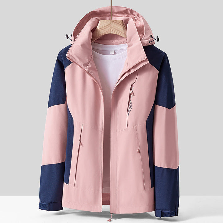 Unisex andningsbar softshell utomhusjacka in Colorblock design med justerbar huva och dold två-Way dragkedja