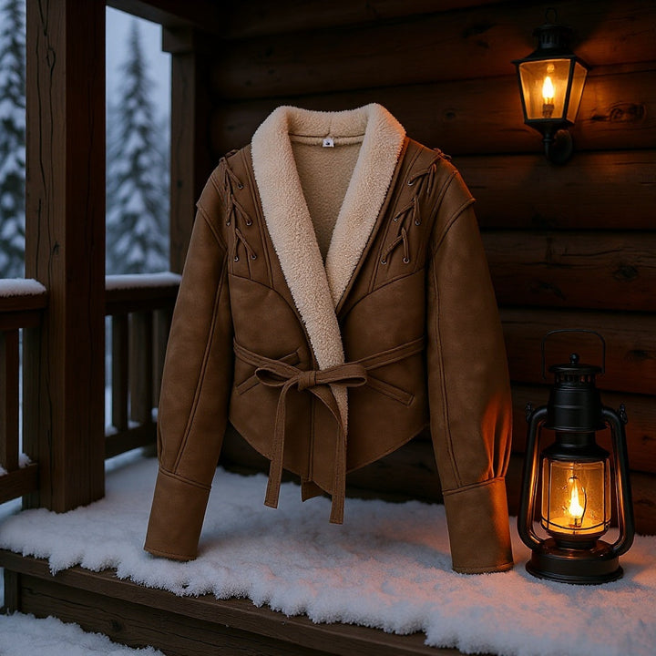 Dam kort jacka in aviator look med sherpa foder, knytband och shoulder lacing