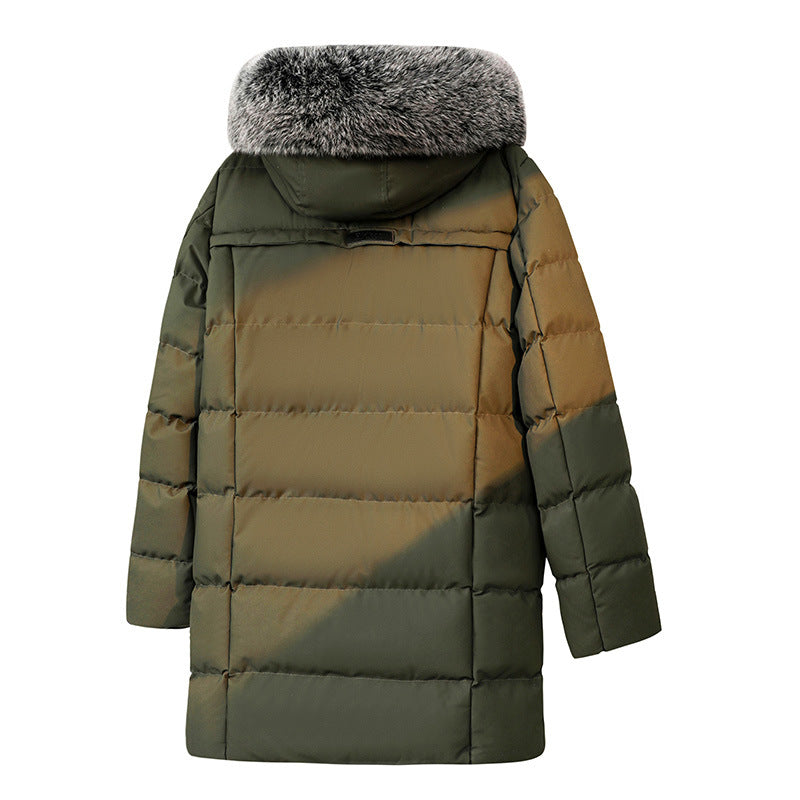 Herr Quiltad Parkas i Duffle Stil med Huva och Stora Lockfickor