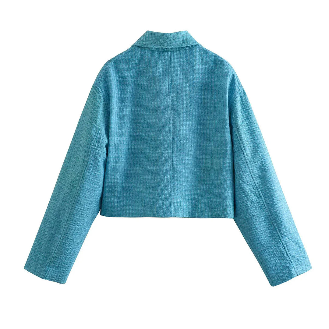 Dam cropped boxy tweed jacka med skjortkrage, concealed dragkedja och piped fickor