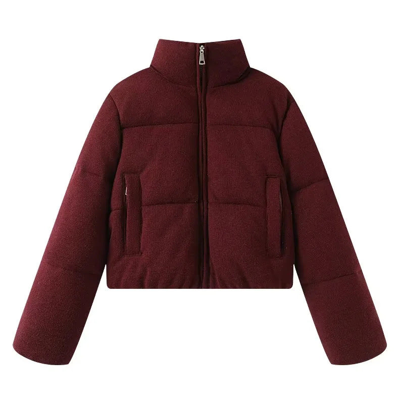 Dam cropped teddy quiltad jacka med hög krage och concealed dragkedja