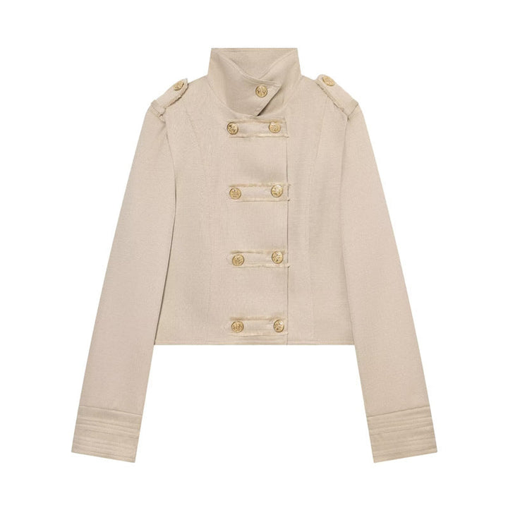 Dam kort Uniform jacka in Military stil med ståkrage och dekorativ knappslå