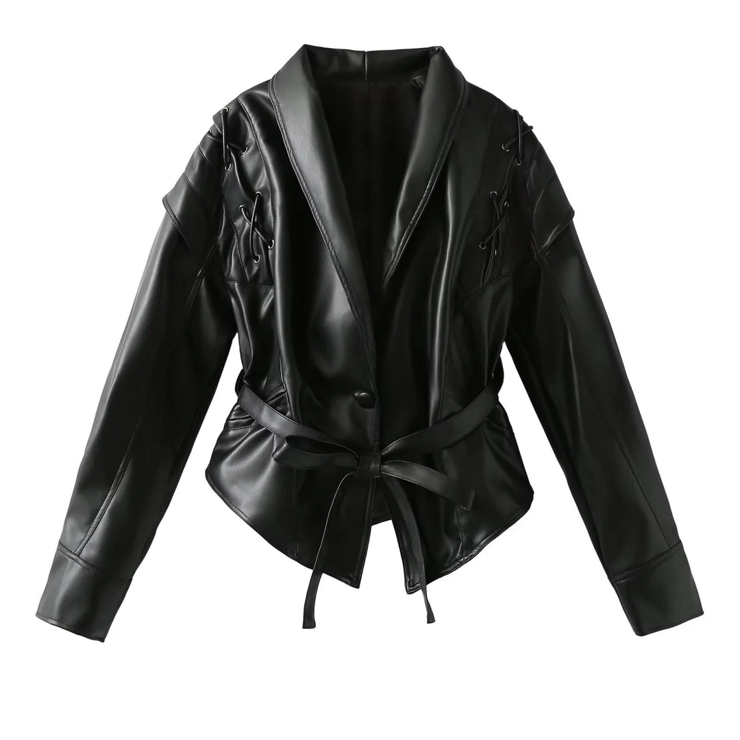 Dam 100+ Kort Wrap Jacka med Tie Belt och Eyelet Lacing Detail