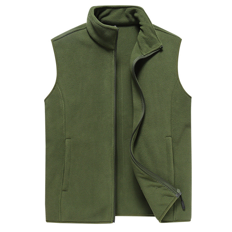 Herr Sleeveless Microfleece Väst med Stående Krage och Dold Two-Way Zip