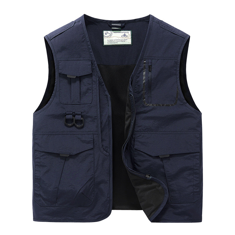 Herr Multifunctional Utomhus Utility Väst med Multi-Pockets, Mesh Foder och D-Rings