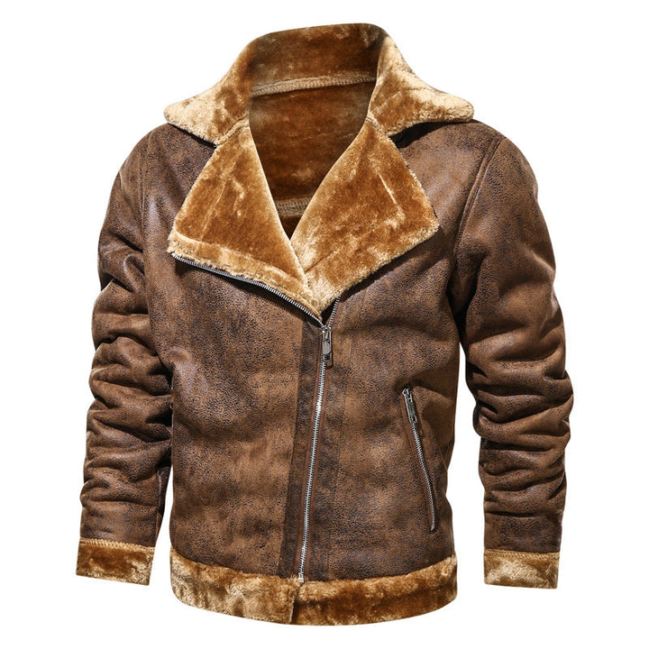 Herr Leatherette Flight Jacka med Teddyfoder och Asymmetrical Zip