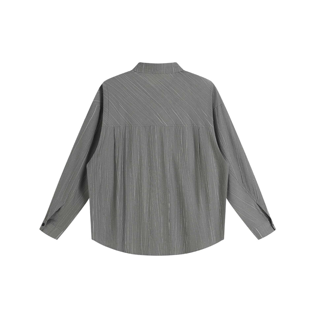 Unisex Oversized Skjorta Jacka med Strukturerad Vertical Texture, Kent Krage och Rounded Fåll