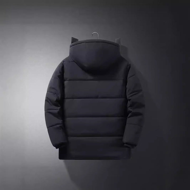 Herr Short Parka med Quiltad Termisk Foder, Huva Attachment, och Multifunctional Lock Fickor