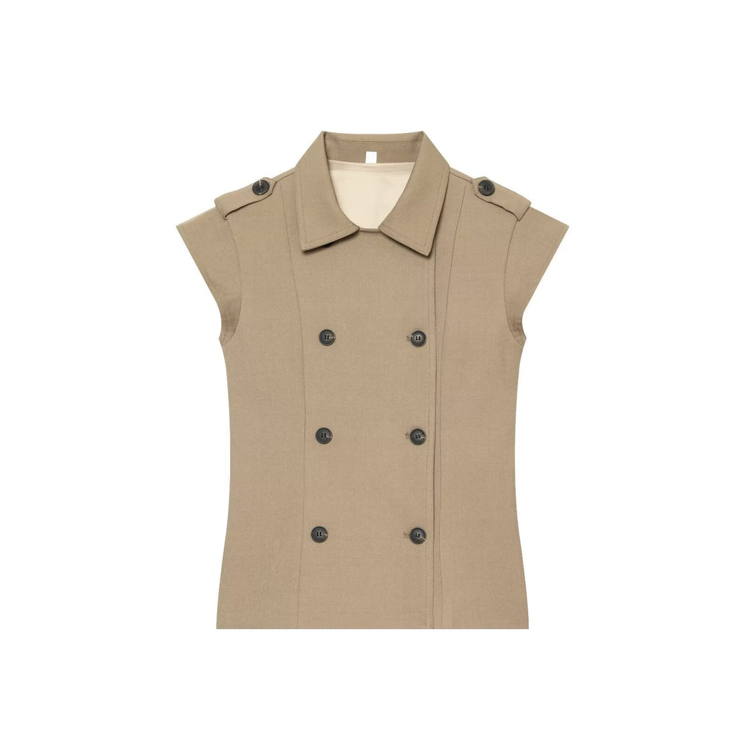 Dam Sleeveless Trench Väst med Double Breasted och Epaulettes