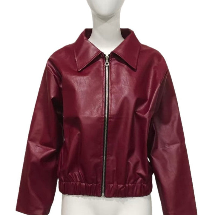 Dam konstläder blousonjacka med dragkedja, Drop axel och elastisk fåll