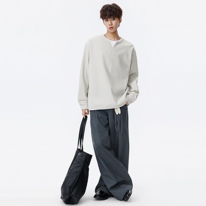 Herr Oversized Waffle Texture College-Tröja med V-ringad och Layered Look