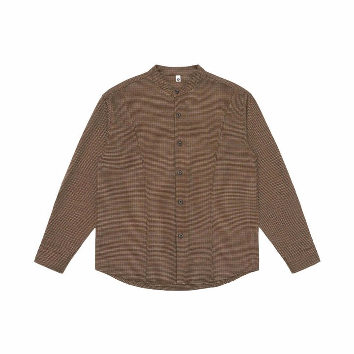Unisex Oversized Skjorta Jacka med Ståkrage, Glen Rutigt Mönster och Rounded Fåll