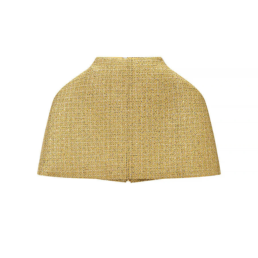 Dam kort axel cape med front dragkedja och structured bouclé look