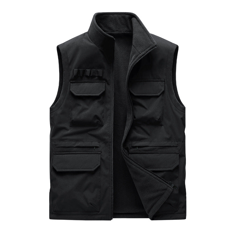 Herr Utomhus Utility Väst med Eight Multifunctional Fickor, Slitstark Bomullsblandning, och Vind Skydd Krage