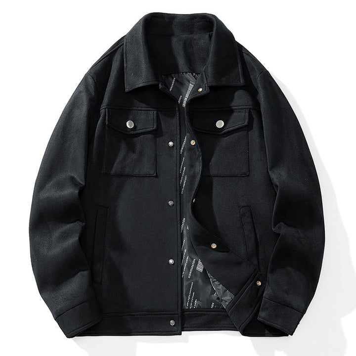 Herr Suede-Look Trucker Jacka med Quiltad Foder och Lock Fickor