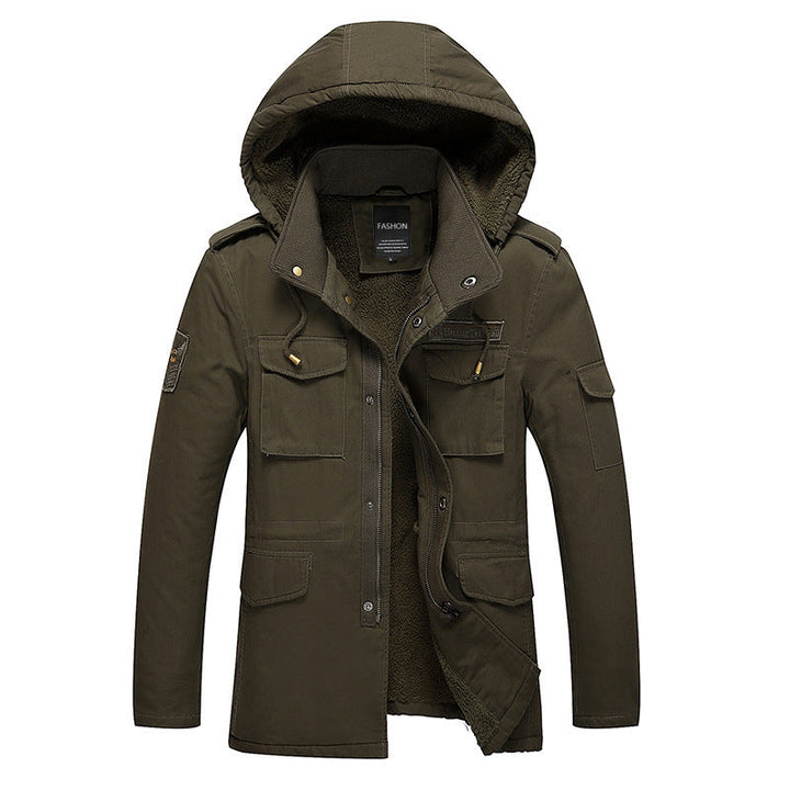 Herr Canvas Fält Parka med Varm Teddy Fleecefoder, Huva och Flera Fickor
