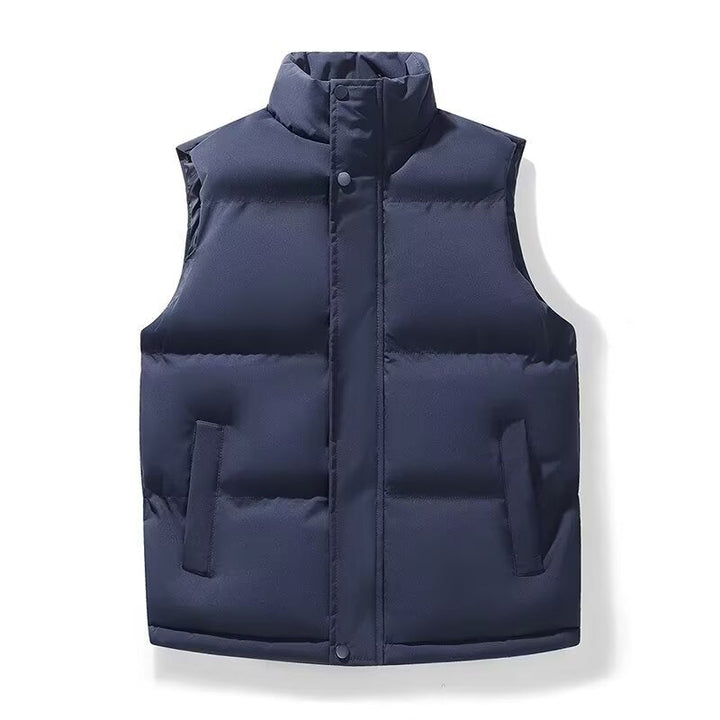 Herr vadderad Sleeveless quiltad väst med ståkrage och Dold Tryckknapp Knäppslå