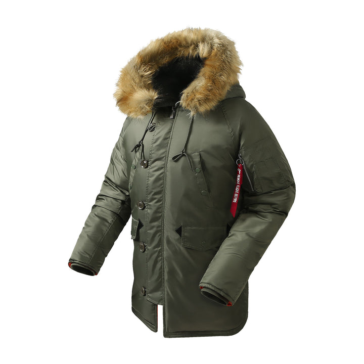 Herr Longer Termisk Insulated Parka med Faux Fur Huva och Utility Fickor