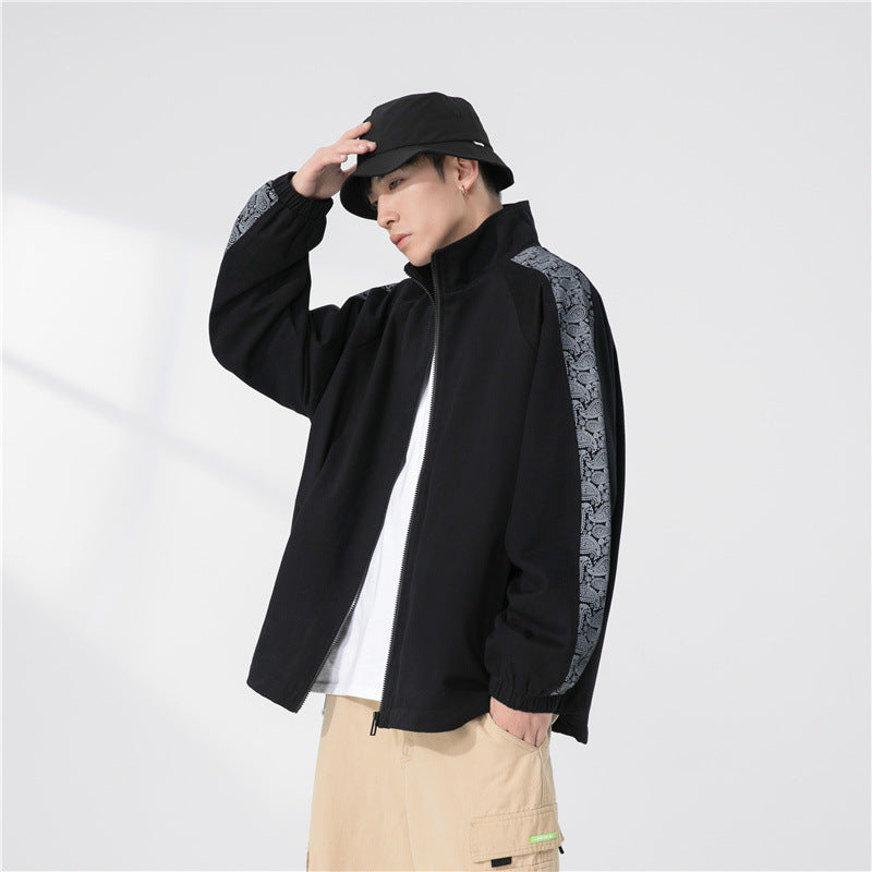 Herr Oversize Övergångs Jacka med Raglan Ärmar, Ståkrage, och Elastisk Muddar