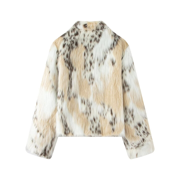 Dam kort jacka gjord faux fur med stand krage