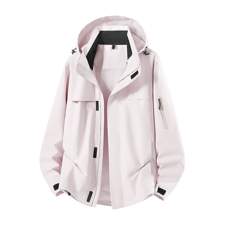 Herr Lätt Water-Repellent med Huva Softshell Övergångsjacka med Mesh Foder &amp; Utility Fickor