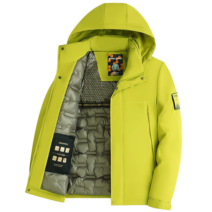 Herr Vadderad Hoodie Jacka med 3D Quiltad Foder och Vattenavvisande Yttre Skal