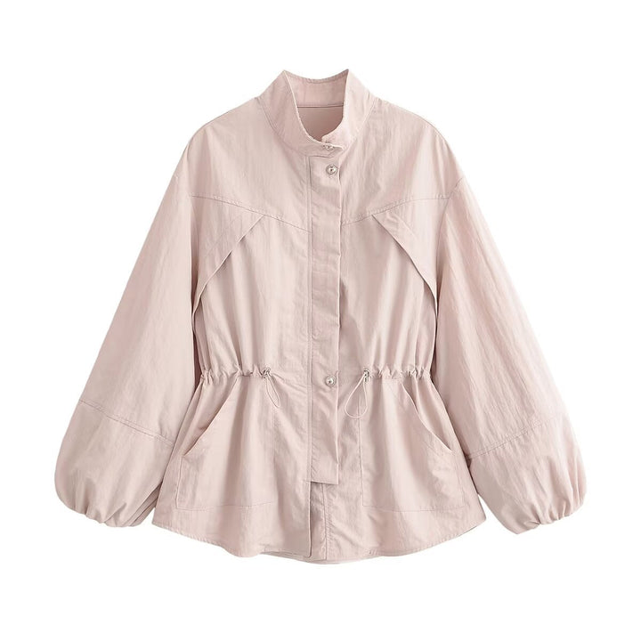 Dam Lätt Windbreaker med Drawstring Waist och Balloon Ärmar