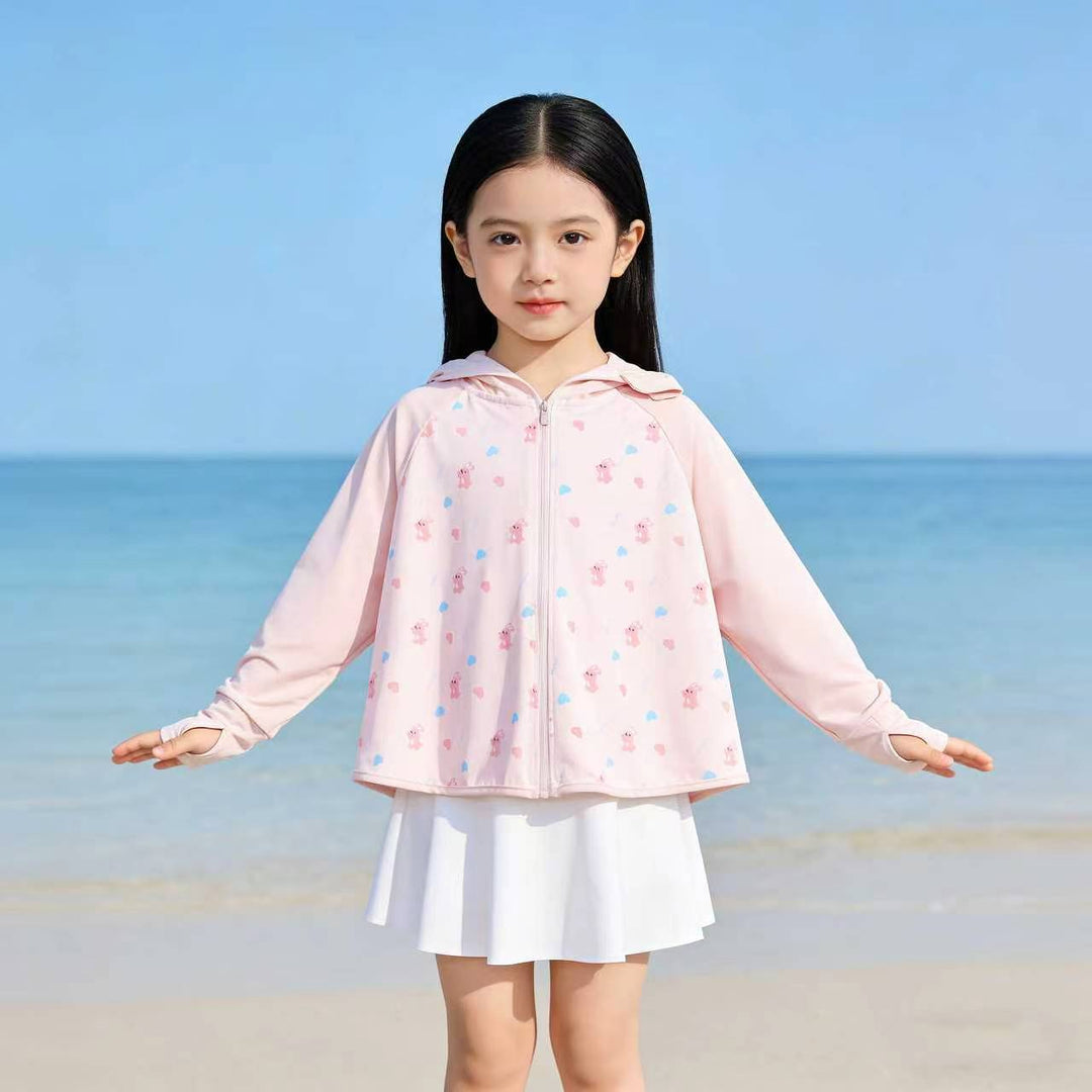 Unisex UV-skydd hooded cape för children med asymmetric en-line skärning och rabbit tryck