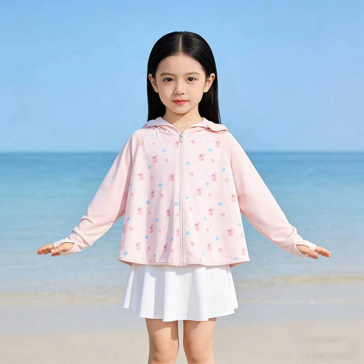 Unisex UV-skydd hooded cape för children med asymmetric en-line skärning och rabbit tryck