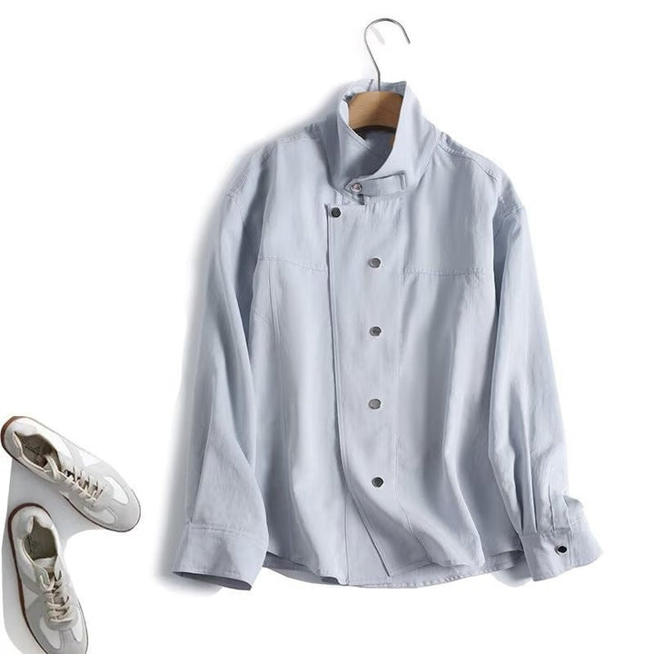 Dam lätt oversize Blouse jacka med Stand krage och dold Snap knappslå