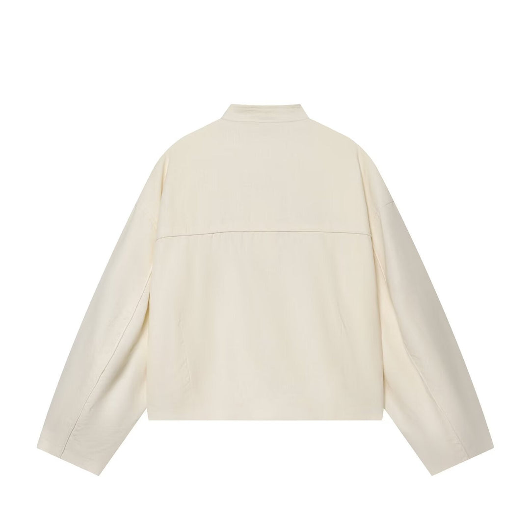 Dam Kort Boxig Jacka i Mandarin Stil med Dekorativ Fabric Knot Closures