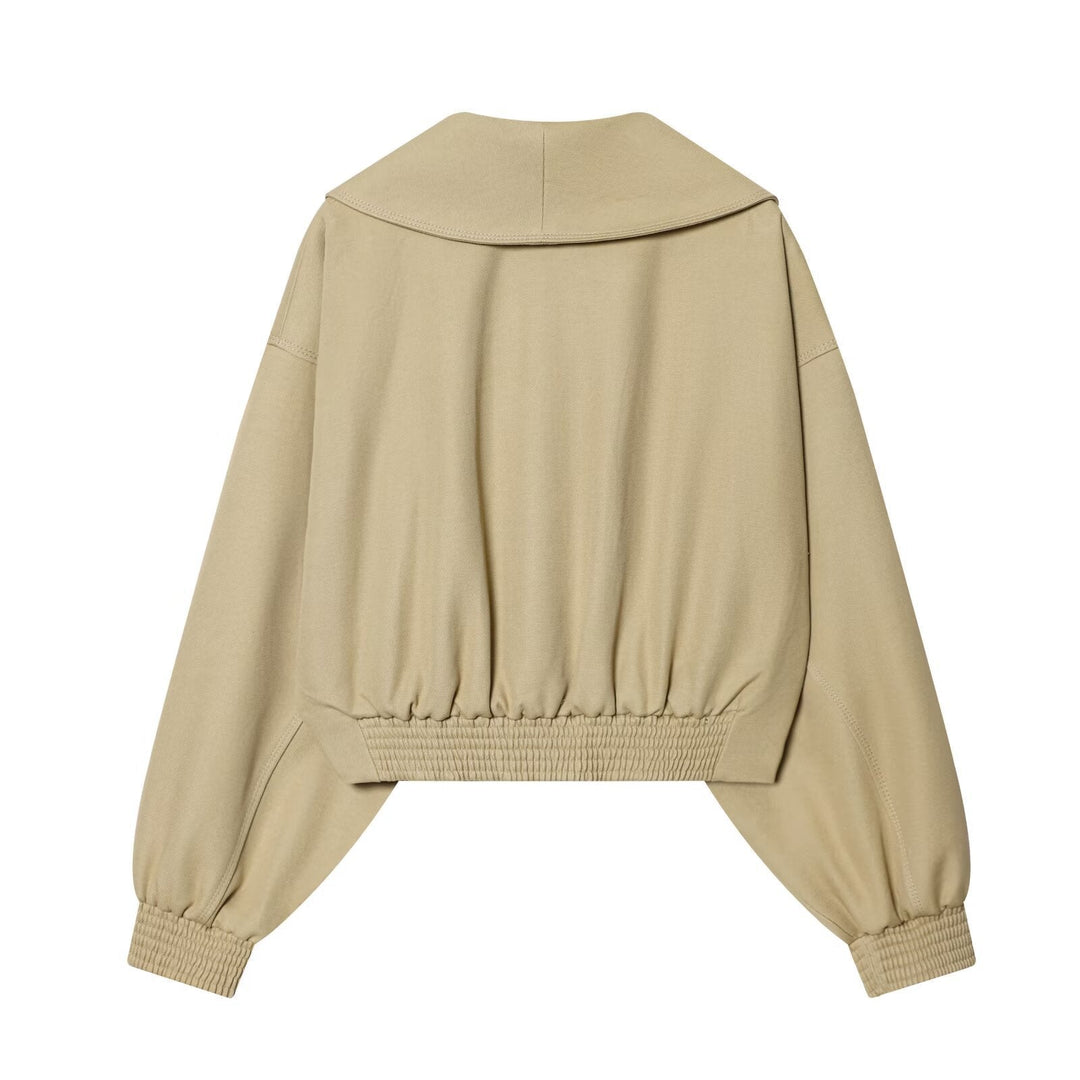 Dam Kort Wrap Jacka med Stora Shawl Krage, Belt och Balloon Ärmar