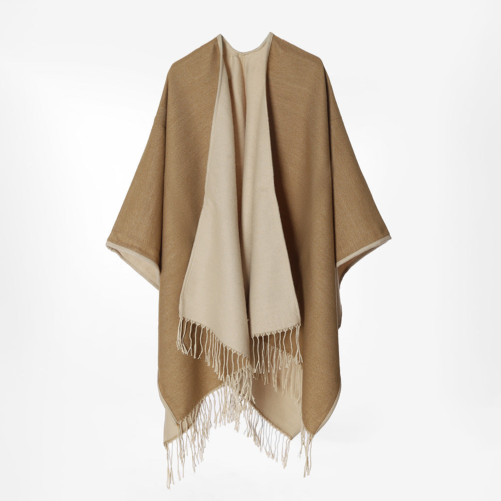 Dam Two-lagerplagg oversized Cape med Fringes och Open Waterfall skärning