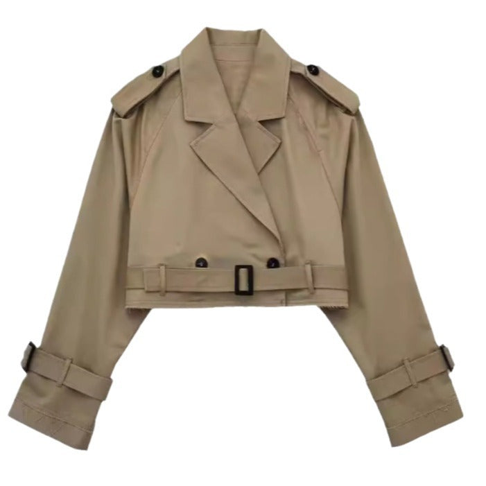 Dam kort trenchcoat med midjebälte, Epaulettes, och justerbar ärm Straps