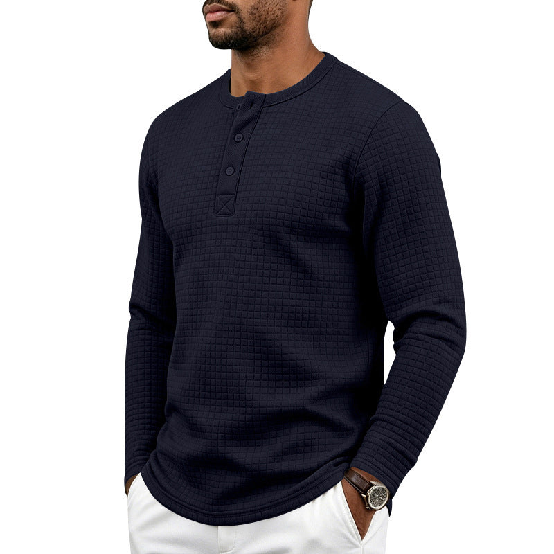 Herr Textured Termisk Henley Lång Ärm Skjorta med Waffle Texture och Rounded Fåll