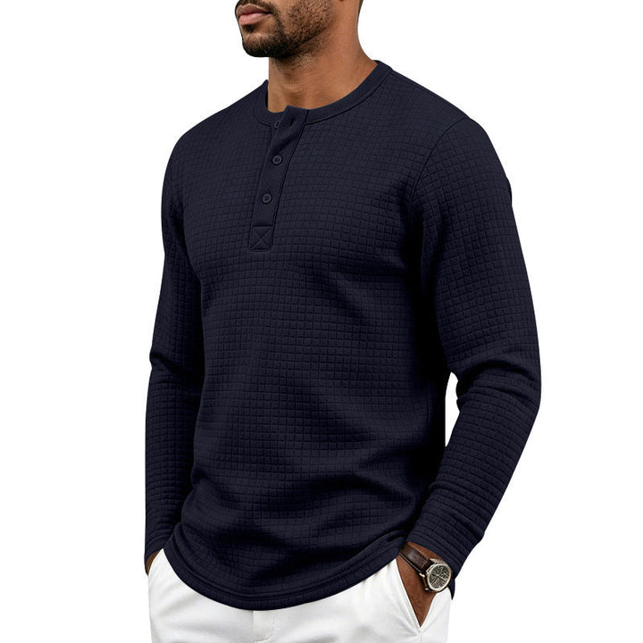 Herr Textured Termisk Henley Lång Ärm Skjorta med Waffle Texture och Rounded Fåll
