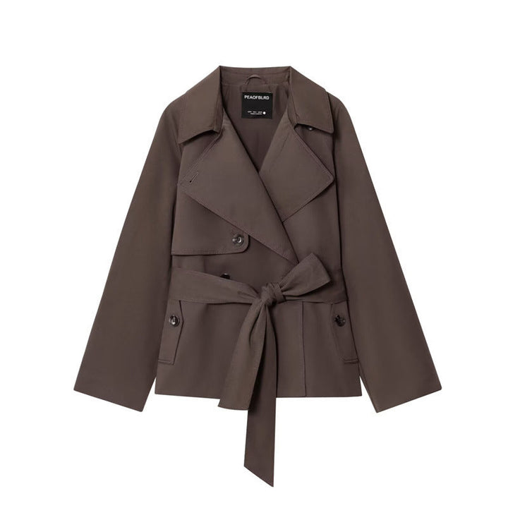 Dam Kort Trenchcoat med Sjalrakrage, Knytbälte och Lockfickor