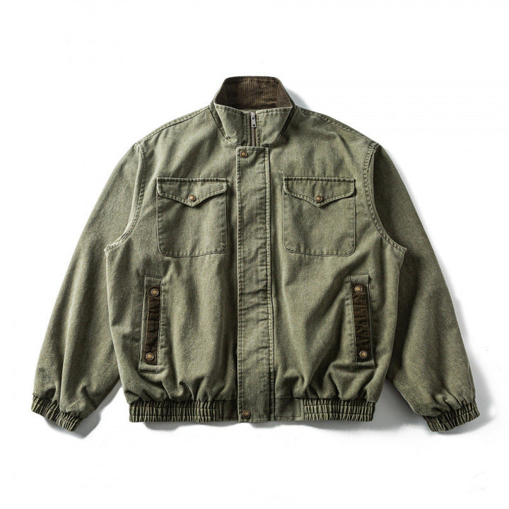 Herr boxig Canvas Blouson Jacka med Cord Trim, ståkrage och elastisk fåll