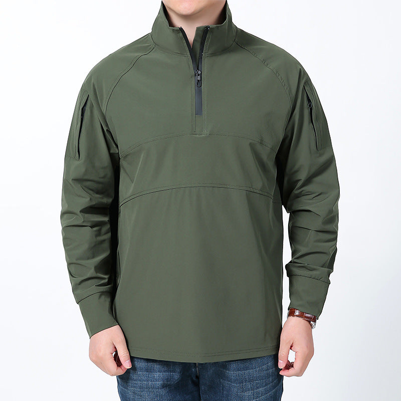 Herr Softshell Pullover med Kort Dragkedja, Ärmficka, och Raglanärmar