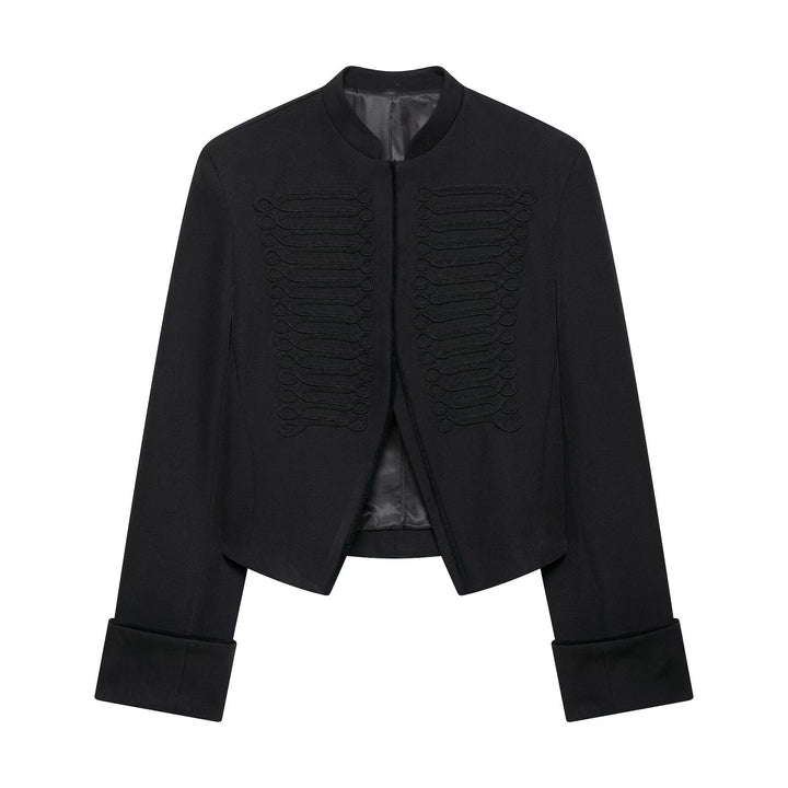 Dam Kort Military-Inspired Bolero Jacka med Stå Krage och Dekorativ Cords