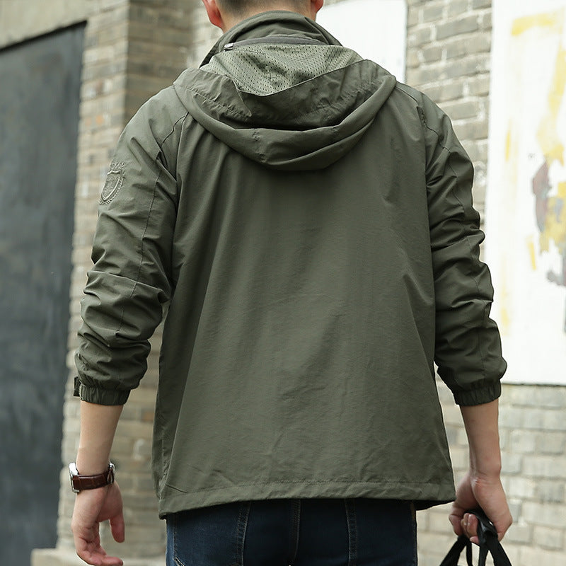 Herr Lätt Water-Repellent Jacka med Huva med Zippered Fickor och Elastiska Muddar
