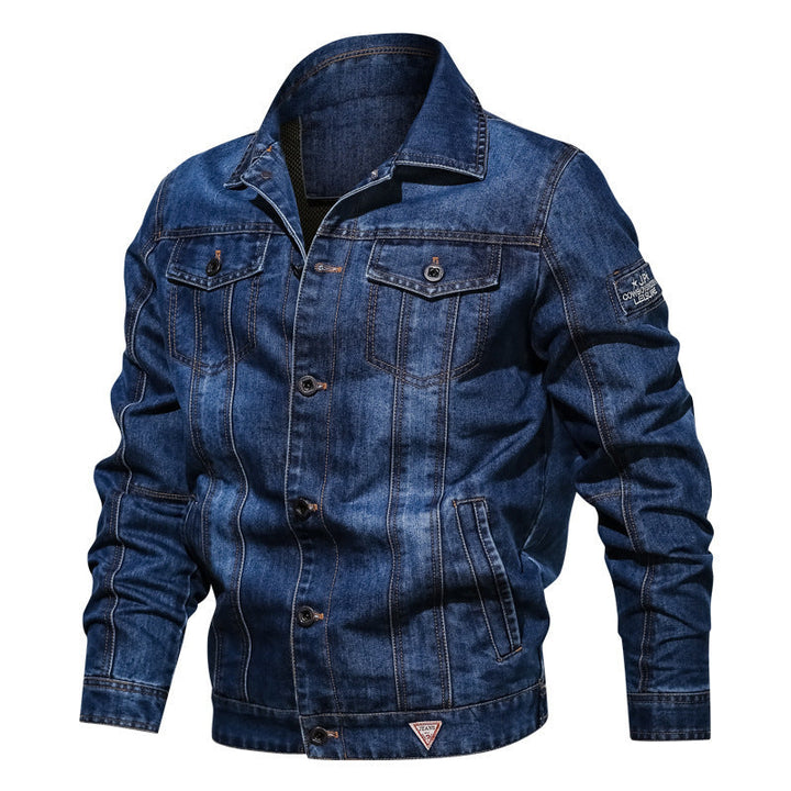 Herr Robust Denim Trucker Jacka i Vintage Tvättad Look med Kontrast Stitching
